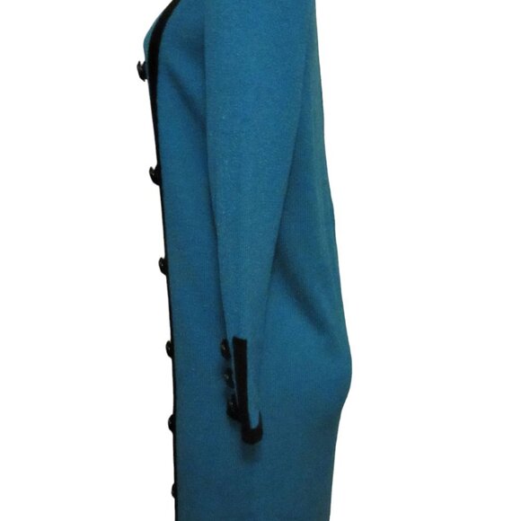 Vintage J.S.S Turquoise Knit Dress in SZ Small w Faux Black Buttons, USA Made - Picture 5 of 6